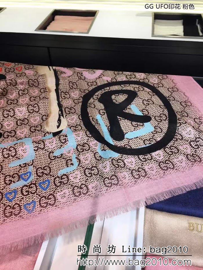 GUCCI古馳海外原版 logo花紋圖案羊絨長圍巾 LLWJ6939